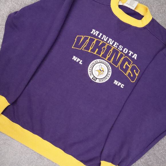 Vintage NFL Minnesota Vikings XL Purple Yellow Long Sleeve Pullover Sweatshirt - Picture 9 of 11